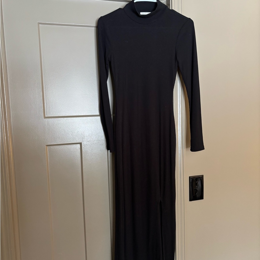 Pinkblush Black Ribbed Maxi Dress